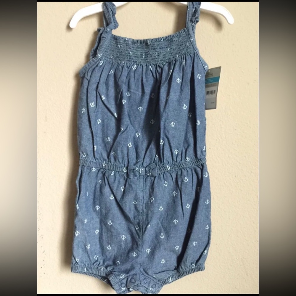 New Carter’s Girls blue denim chambray romper size 24 months